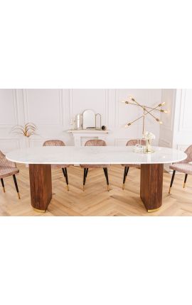 Mesa de comedor 240 cm Ovalo GABBY en madera de mango y mármol blanco