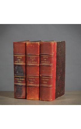 Sæt med 3 gamle røde bøger fra 1800-tallet