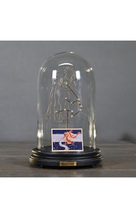 Cúpula de vidro no Zodiac (Aquário) montado na base de madeira