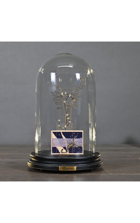 Glass dome at the Zodiac (Scorpio) mounted on wooden base