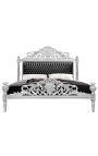 Baroque bed black leatherette with rhinestones and silver wood