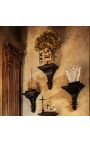 Pair of square Victorian sconces in patinated black wood