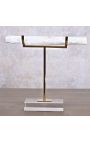 Bloco Selenite claro montado em vidro e ouro metal stand