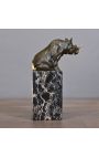 Sculpture en bronze de rhinocéros sur socle en marbre noir