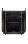 Black HENRY shelf cabinet in metal, wood and shelves in travertine