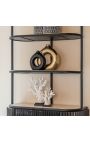 Black HENRY shelf cabinet in metal, wood and shelves in travertine