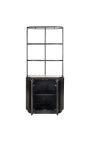 Black HENRY shelf cabinet in metal, wood and shelves in travertine