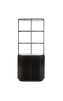 Black HENRY shelf cabinet in metal, wood and shelves in travertine