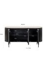 Buffet HENRY en bois noir et plateau en travertin beige