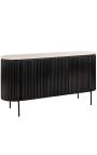 Buffet HENRY en bois noir et plateau en travertin beige