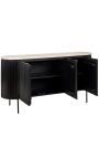 Buffet HENRY en bois noir et plateau en travertin beige