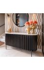 Credenza HENRY in legno nero e top en travertin beige