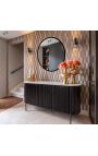 HENRY sideboard in black wood and top en travertin beige