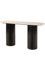 HENRY Console in zwart hout en top in travertin beige