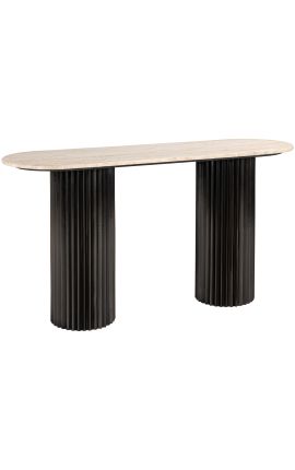 HENRY Console in black wood and top in travertine beige