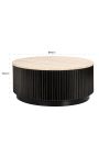 HENRY coffee table in black wood and top in beige travertine - Ø 90 cm