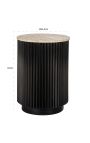 HENRY side table in black wood and top in beige travertine