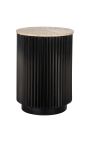 Table d'appoint HENRY en bois noir et plateau en travertin beige