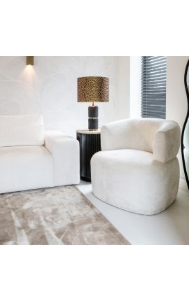 HENRY side table in black wood and top in beige travertine