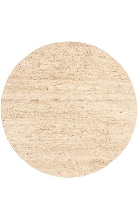 Runde Esstisch HENRY in schwarzem Metall und Top beige Travertine - 140 cm