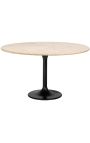 Mesa de jantar redonda HENRY em metal preto e top travertine bege - 140 cm