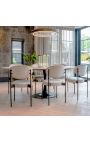 Oval dining table HENRY in black metal and top beige travertine - 230 cm