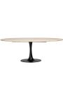 Oval matbord HENRY i svart metall och topp beige travertin - 230 cm