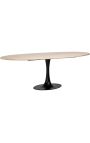 Oval matbord HENRY i svart metall och topp beige travertin - 230 cm