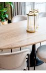 Mesa de comedor Oval HENRY en metal negro y top beige travertine - 230 cm