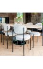 Mesa de comedor Oval HENRY en metal negro y top beige travertine - 230 cm