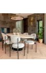 Mesa de comedor Oval HENRY en metal negro y top beige travertine - 230 cm