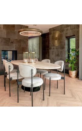 Mesa de comedor Oval HENRY en metal negro y top beige travertine - 230 cm