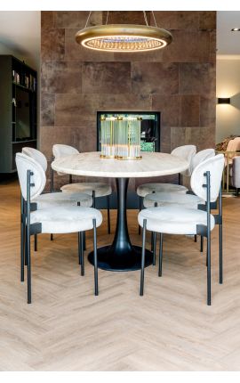 Mesa de comedor Oval HENRY en metal negro y top beige travertine - 230 cm