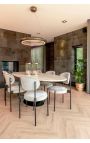 Mesa de comedor Oval HENRY en metal negro y top beige travertine - 230 cm