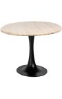 Oval matbord HENRY i svart metall och topp beige travertin - 230 cm