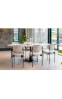 Mesa de comedor Oval HENRY en metal negro y top beige travertine - 230 cm