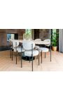 Mesa de comedor Oval HENRY en metal negro y top beige travertine - 230 cm