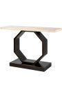 OSIS console in black wood, metal and top in beige travertine