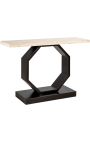 OSIS console in black wood, metal and top in beige travertine