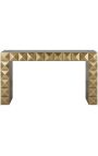 GLASTON Console in brushed golden brass with geometric shapes