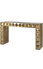 GLASTON Console in brushed golden brass with geometric shapes