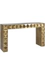 GLASTON Console in brushed golden brass with geometric shapes