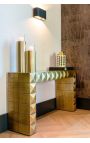 GLASTON Console in brushed golden brass with geometric shapes