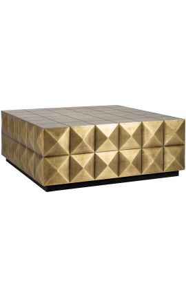 GLASTON coffee table in brushed golden brass with geometric shapes