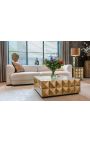 GLASTON coffee table in brushed golden brass with geometric shapes