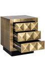 GLASTON side table in brushed golden brass with geometric shapes