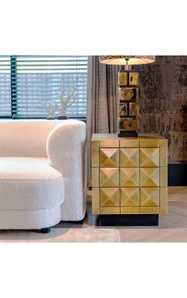 GLASTON side table in brushed golden brass with geometric shapes