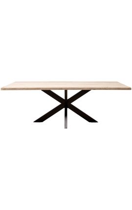 Table de repas rectangulaire OSIS en métal bronze et travertin beige - 230 cm