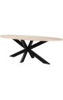 OSIS oval dining table in bronze metal and beige travertine - 230 cm