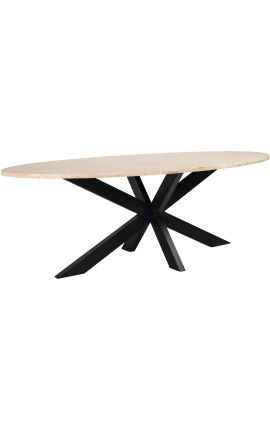 Table de repas ovale OSIS en métal bronze et travertin beige - 230 cm